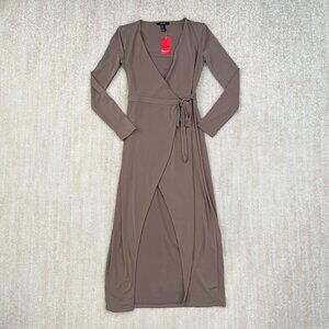 NWT Forever 21 Boho Summer Wrap Long Sleeve Dress S Taupe